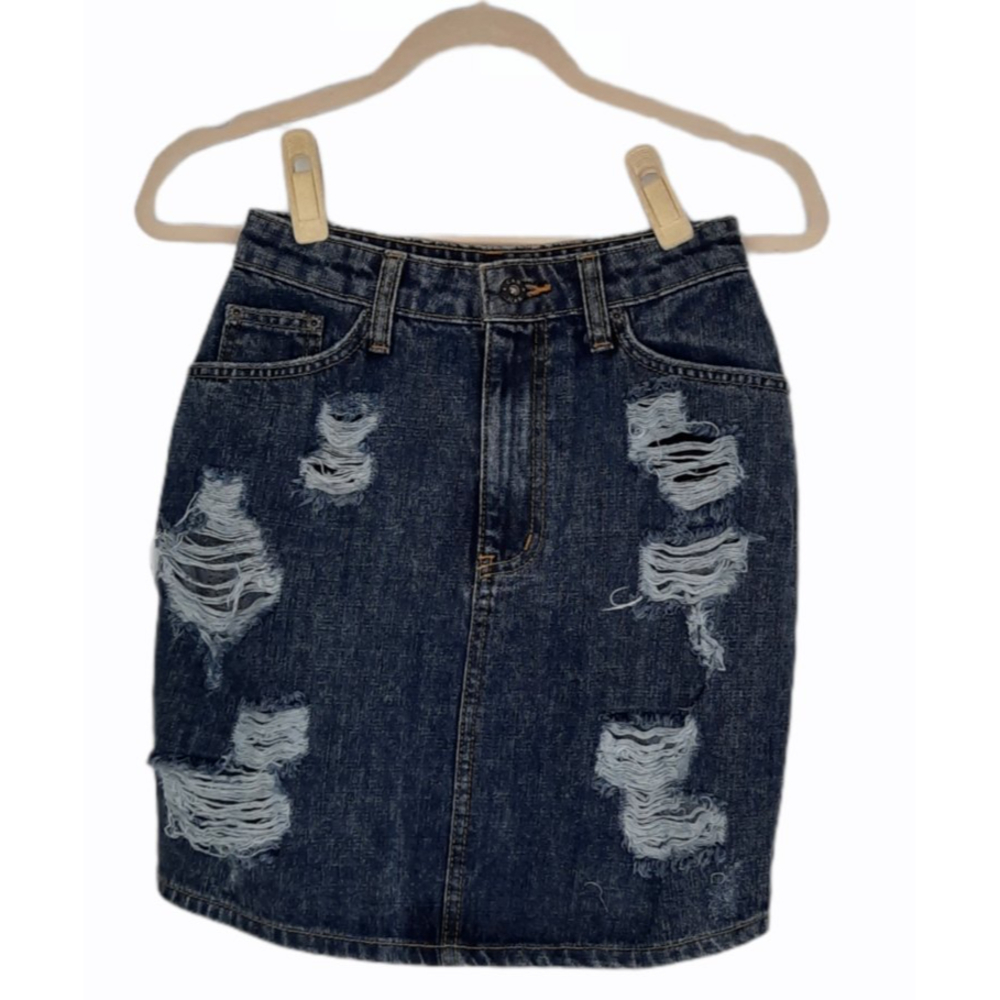 Carmar LF Distressed Denim Mini Skirt Blue 100% Cotton USA size 25 MSRP $182 NWT